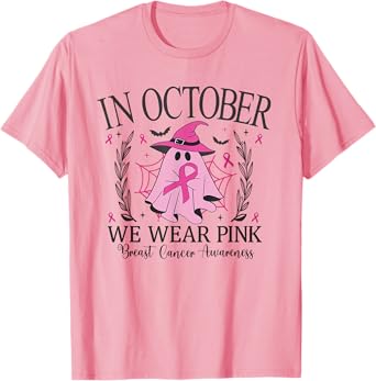 In October We Wear Pink Breast Cancer Awareness Halloween T-Shirt