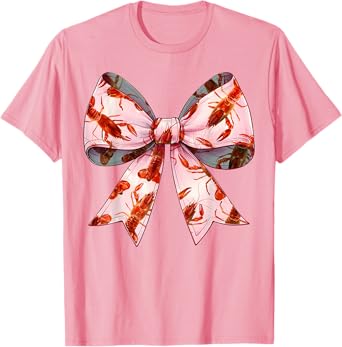 Coquette Bow Crawfish Crayfish Mothers Day Pink Ribbon Mom T-Shirt