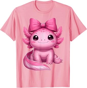 Cute Axolotls With Coquette Bow Axolotl Pink Ribbon T-Shirt