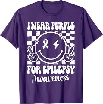I Wear Purple For Epilepsy Awareness Smile Face Epilepsy T-Shirt
