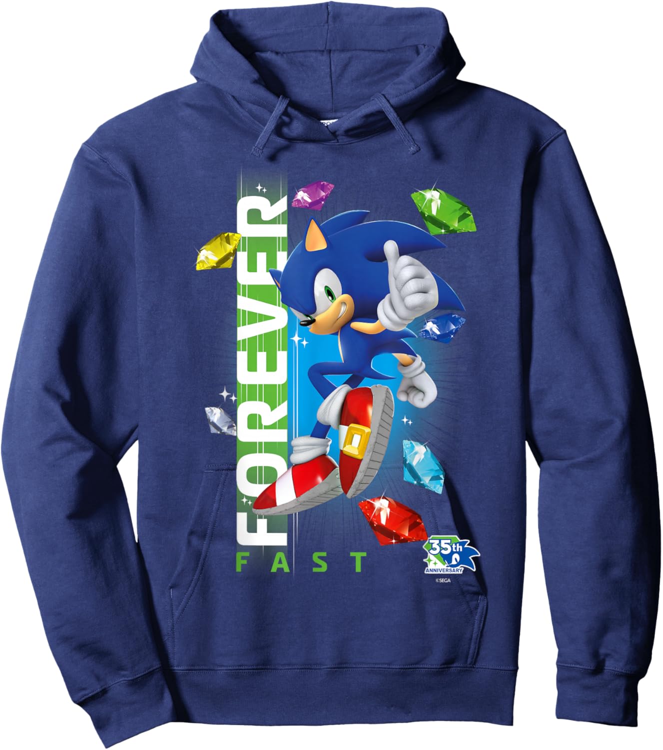 Sonic The Hedgehog 35th Anniversary Forever Fast Emeralds T-Shirt - Hoodie | Navy