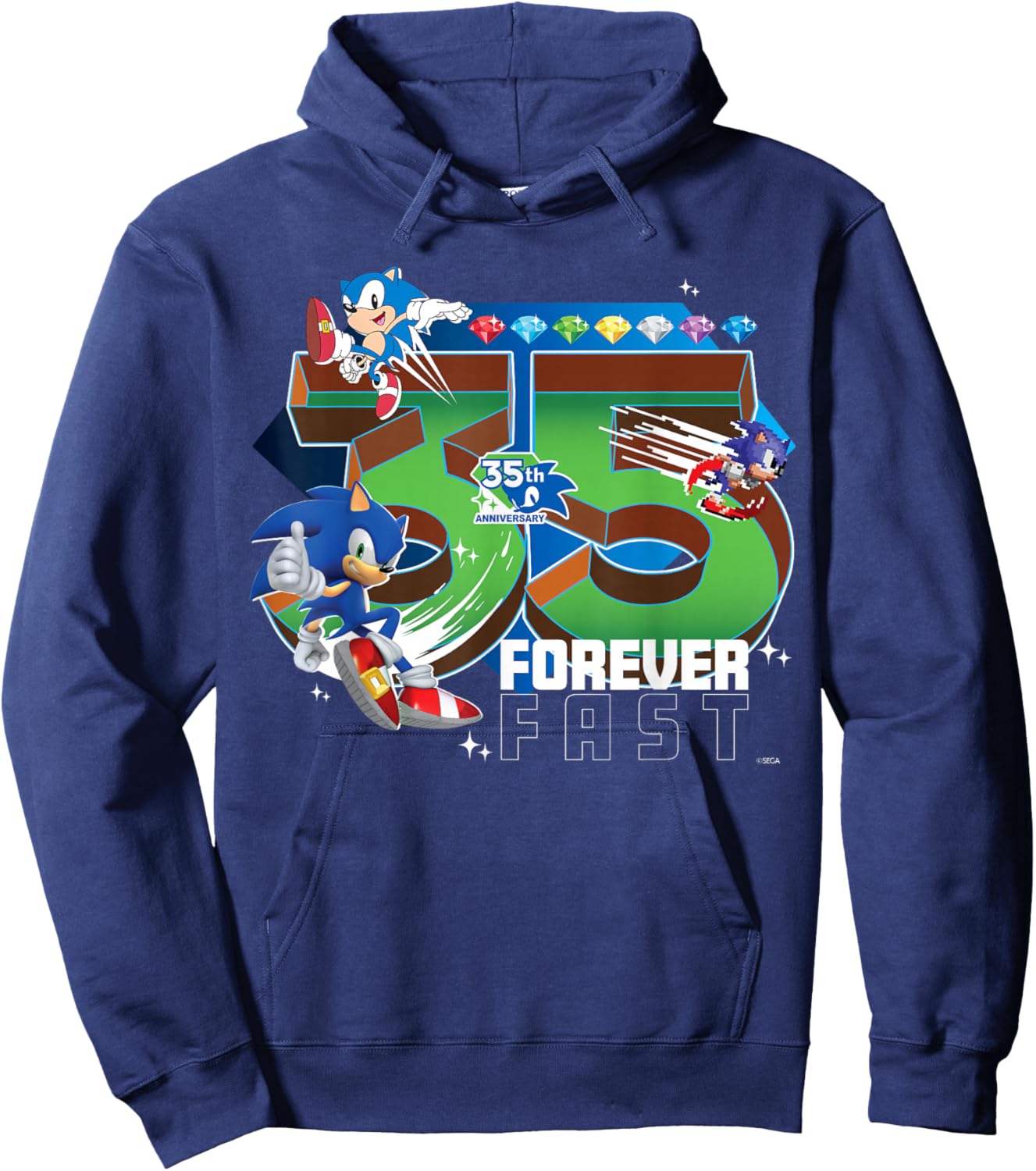 Sonic The Hedgehog 35th Anniversary Forever Fast Legacy T-Shirt - Hoodie | Navy