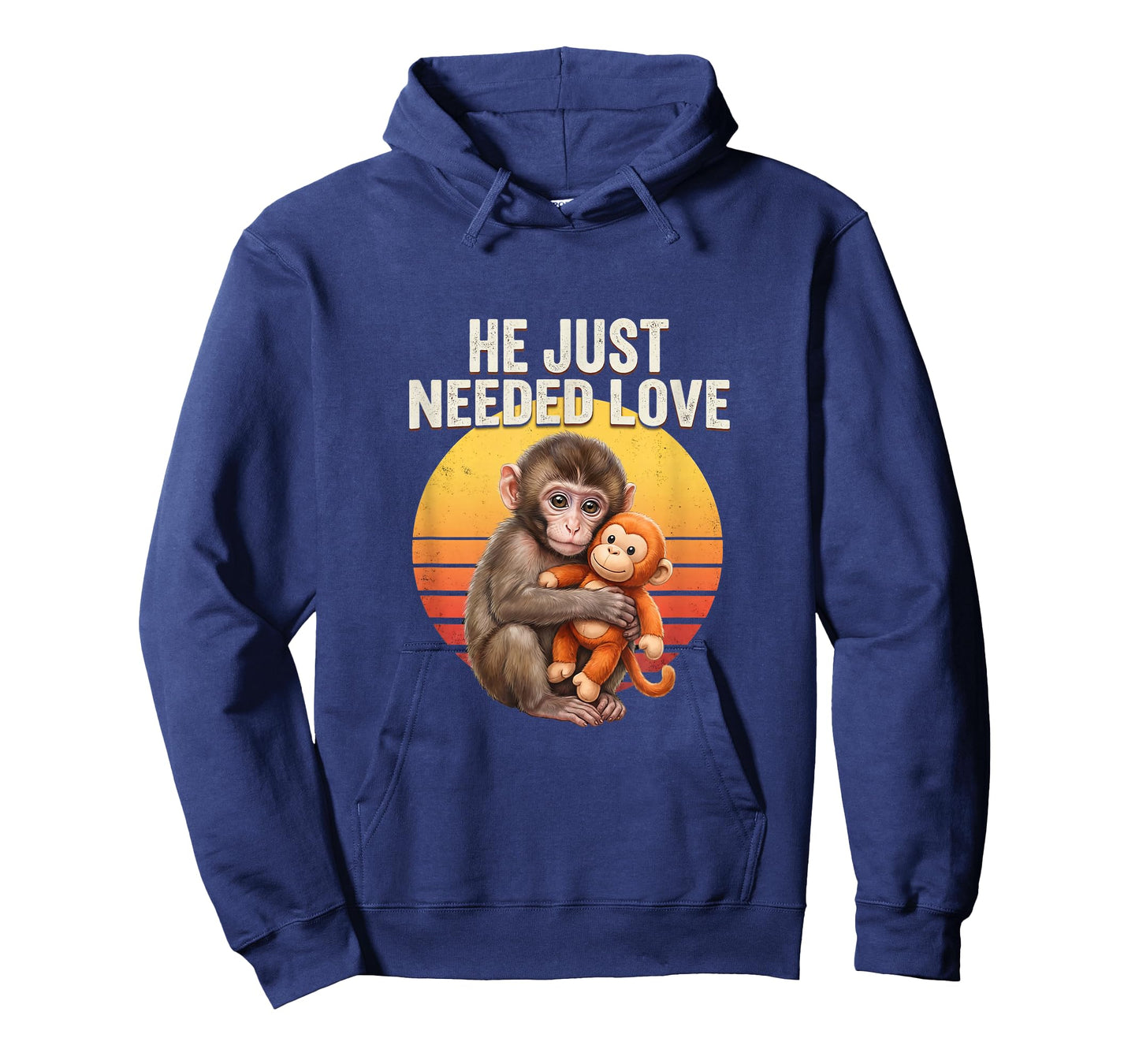 He Just Needed Love Baby Monkey Punch Emotional Retro Sunset T-Shirt - Hoodie | Navy