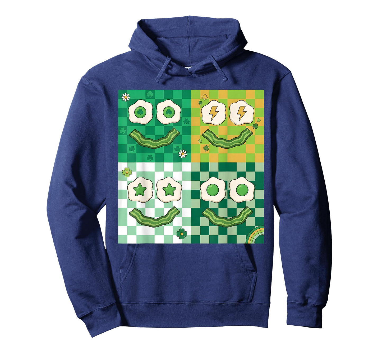 Green Smile Face Eggs and Bacon Ham Breakfast St Patricks T-Shirt - Hoodie | Navy