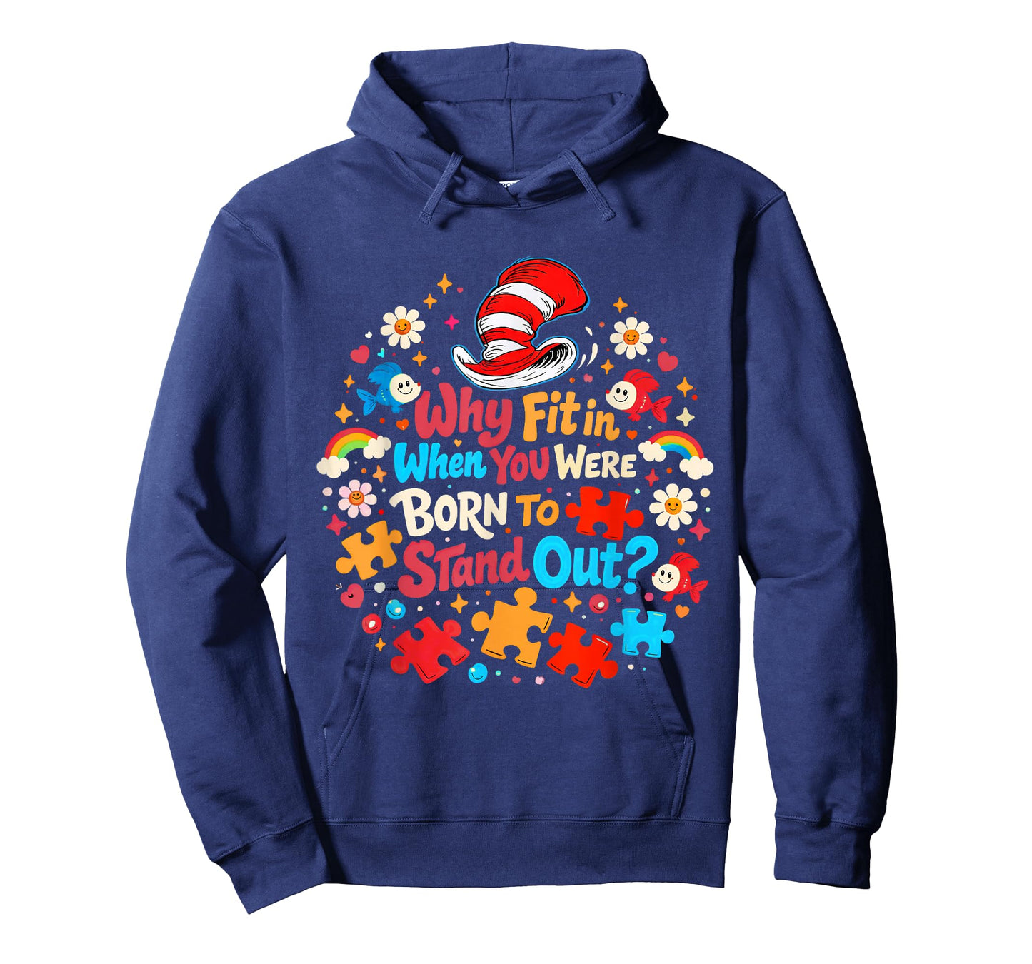 Why Fit in Autism Awareness for Teacher Doctor Cat Hat Cool T-Shirt - Hoodie | Navy