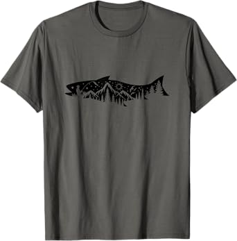 Fishing Forest Mountain Silhouette Outdoor Adventure Fishing T-Shirt