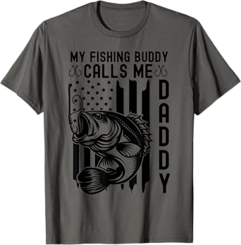 My Fishing Buddy Calls Me Daddy Us American Flag Fishing Dad T-Shirt