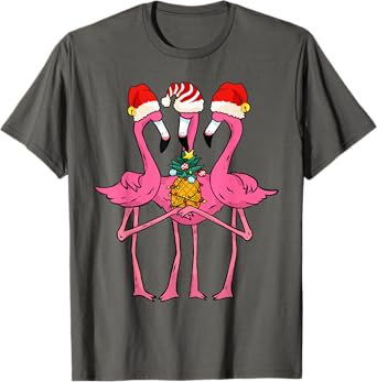 Cute Tropical Flamingos and Pineapple Christmas in July T-Shirt