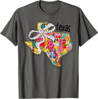 Girly Texas State Map Floral Coquette Bow 4th of July USA T-Shirt