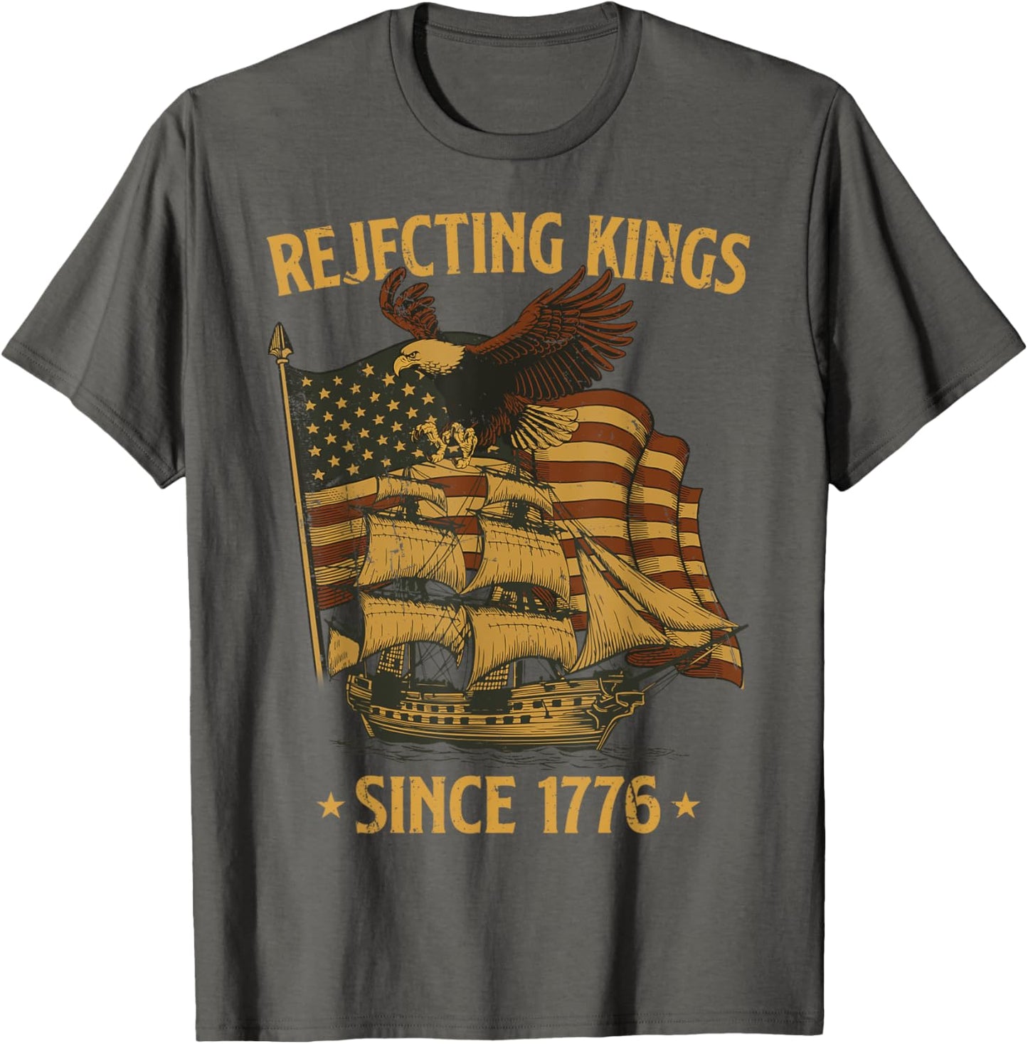 Rejecting Kings Since 1776 Bald Eagle Patriotic Usa Flag T-shirt