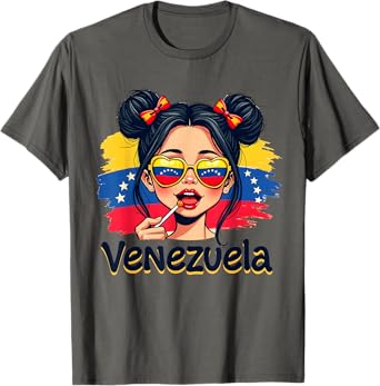 Messy Bun Girl Venezuela Pride Latina Venezuelan Women Girls T-Shirt