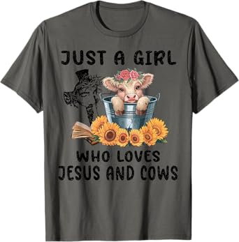 Just a Girl Who Loves Jesus and Highland Cows Scottish T-Shirt