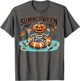 Summerween Vibes Spooky Summer Pumpkin T-Shirt for Men Women Kids