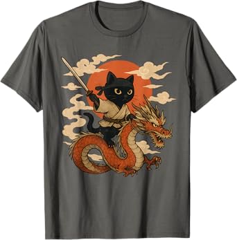 Vintage Japanese Samurai Cat Ninja dragon Kawaii anime lover T-Shirt