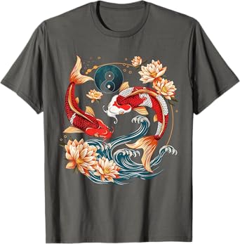 Japanese Koi Fish Vintage Lotus Flowers T-Shirt