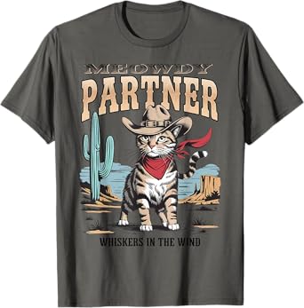 Vintage Cat Meowdy Partner Cowboy Gifts For Men Women Kid T-Shirt