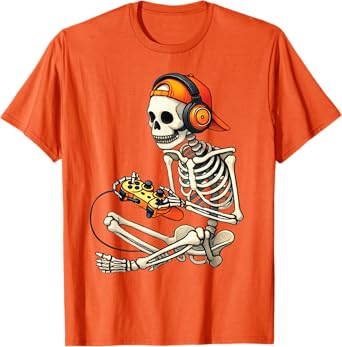 Halloween Skeleton Gamer Video Gaming Costume Boys Men Kids T-Shirt