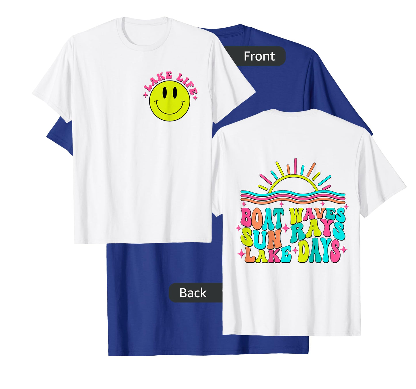 Boat Waves Sun Rays Lake Days Retro Summer vacation on Back T-Shirt