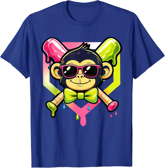 Cute Party Animals Baseball Funny Monkey Sunglasses T-Shirt - T-Shirt | Royal