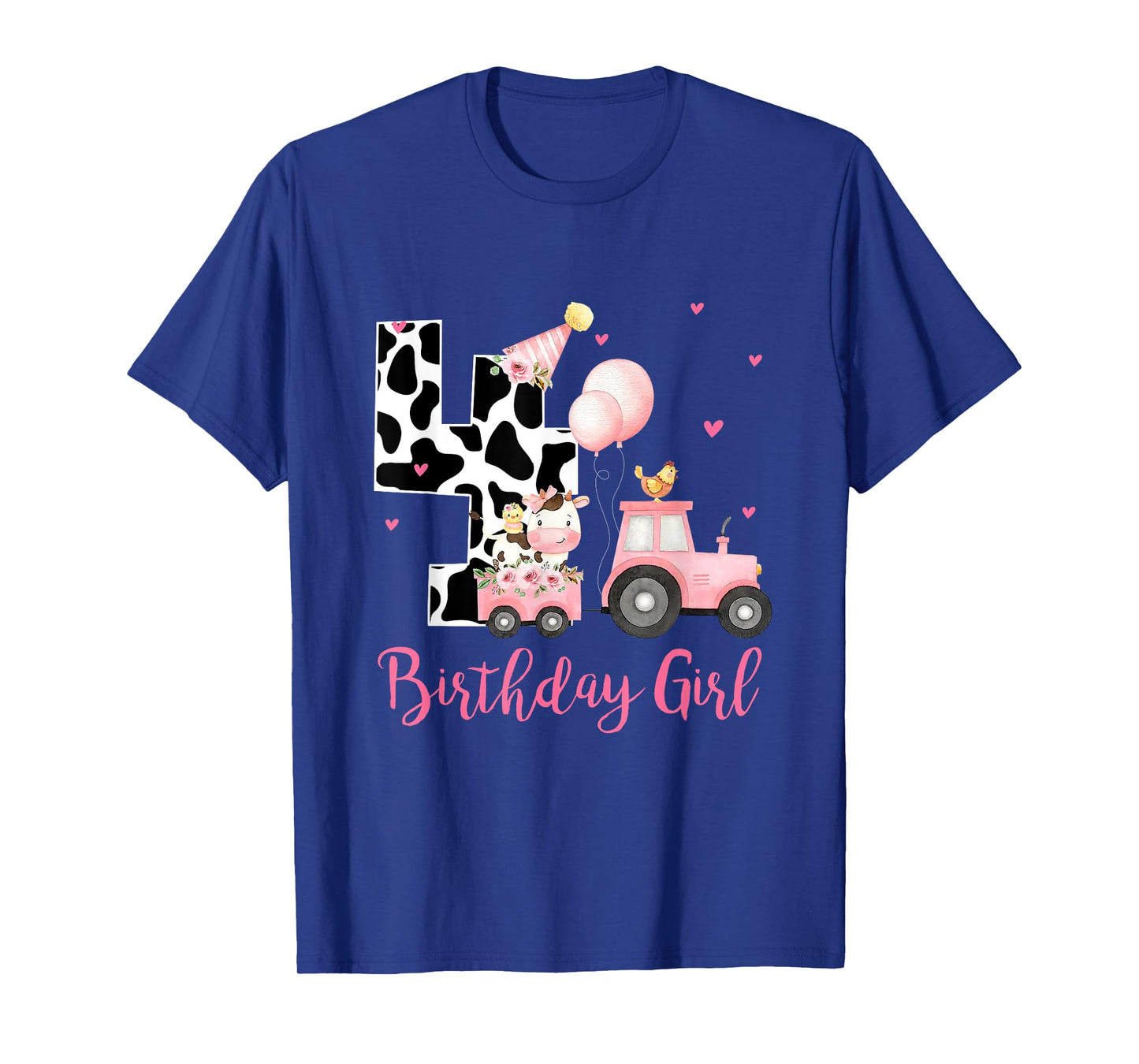 4th Birthday Outfit Girl 4 Year Old Farm Cow Chick Tractor T-Shirt
