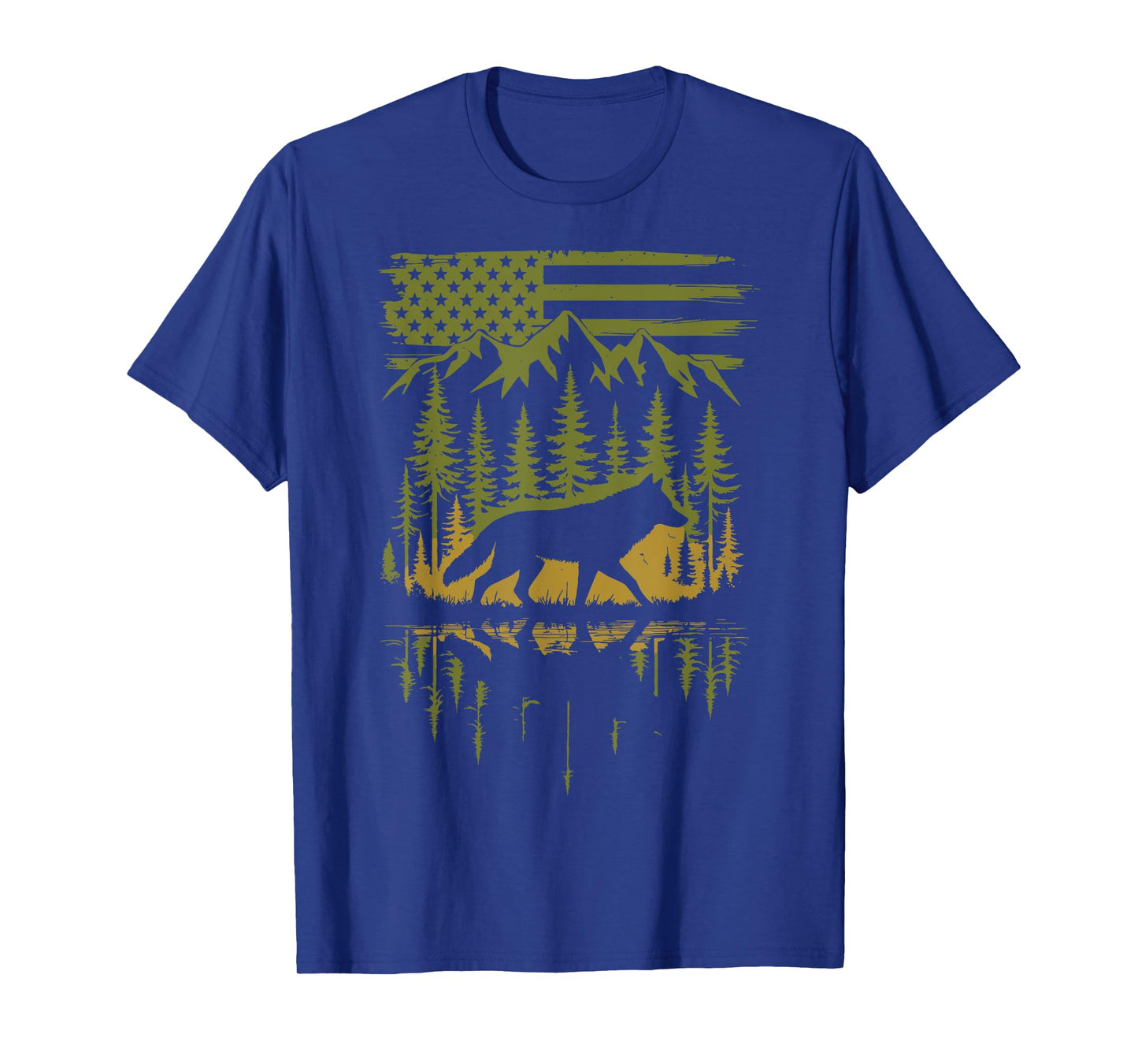 Wolf USA Flag Mountain Outdoor Wildlife Retro T-Shirt