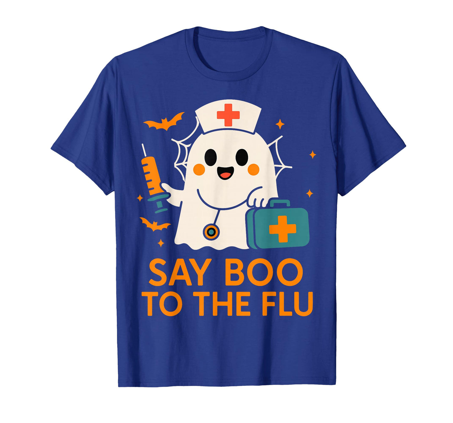 Say Boo to The Flu Nurse Halloween Vaccine Ghost Crew Funny T-Shirt