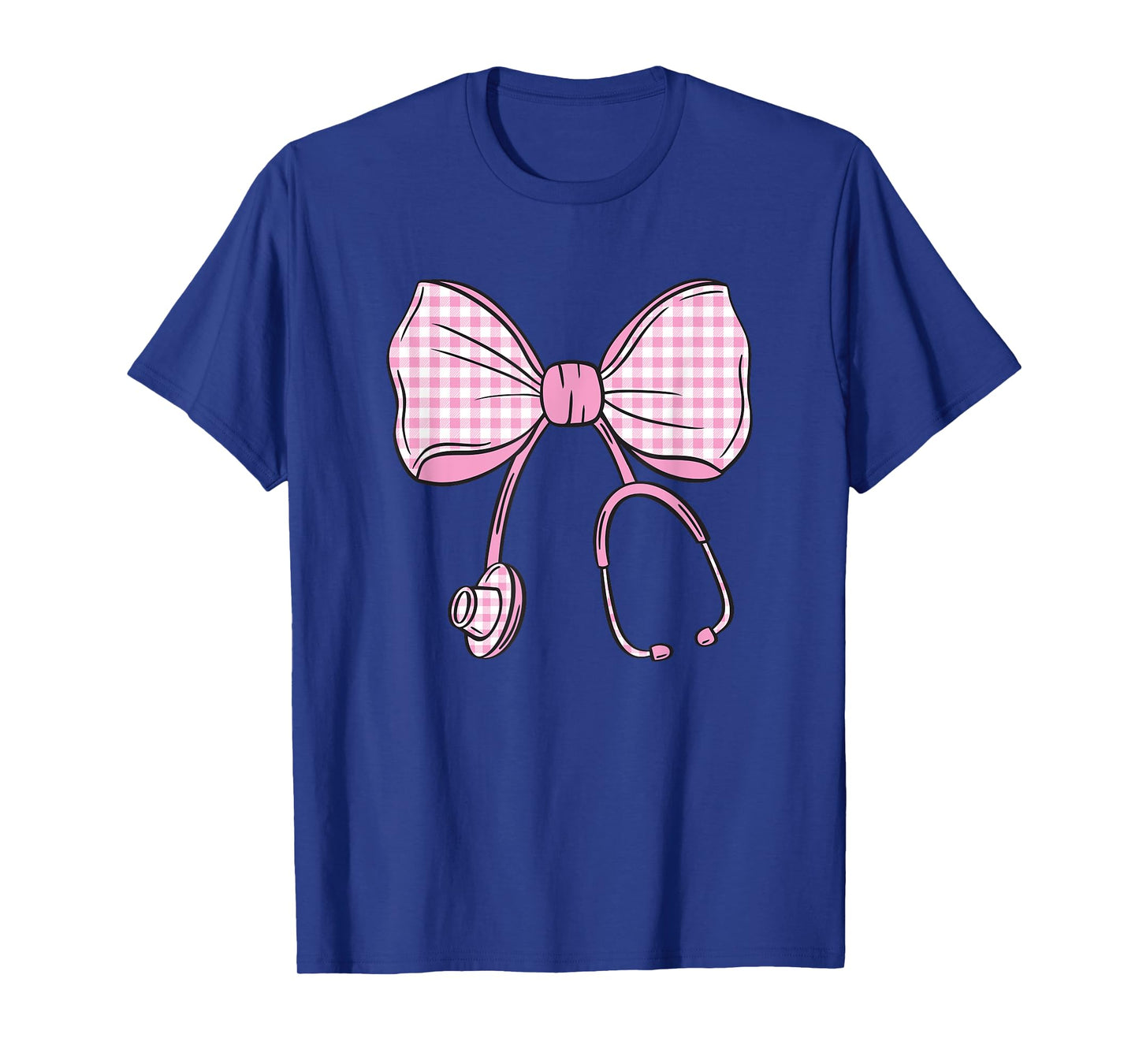 Checkered Coquette Bow Pastel Pink Gingham Nurse Sthetoscope T-Shirt