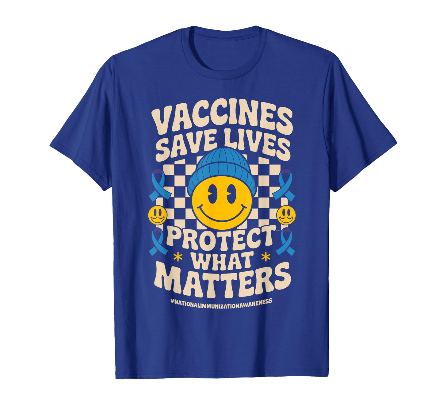 Vaccines Save Lives Groovy Ribbon Immunization Awareness T-Shirt
