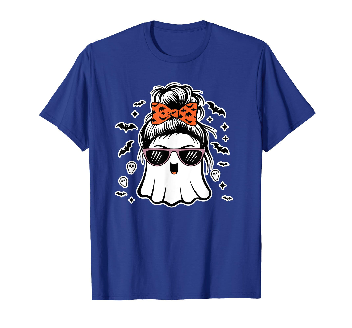 Cute Ghost Messy Bun Mom Halloween Messy Hair Bun Moms Life T-Shirt