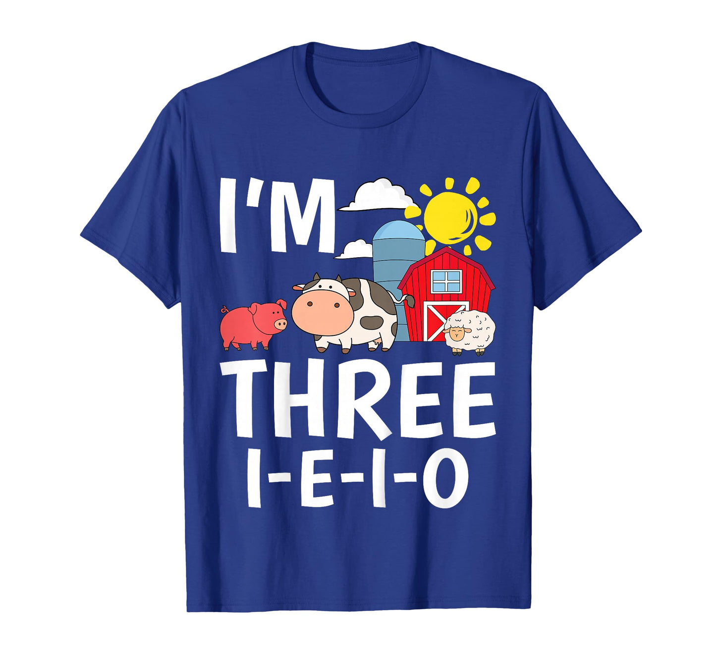 Kids I'm Three I-E-I-O 3 Years Old Farm Animal Birthday T-Shirt