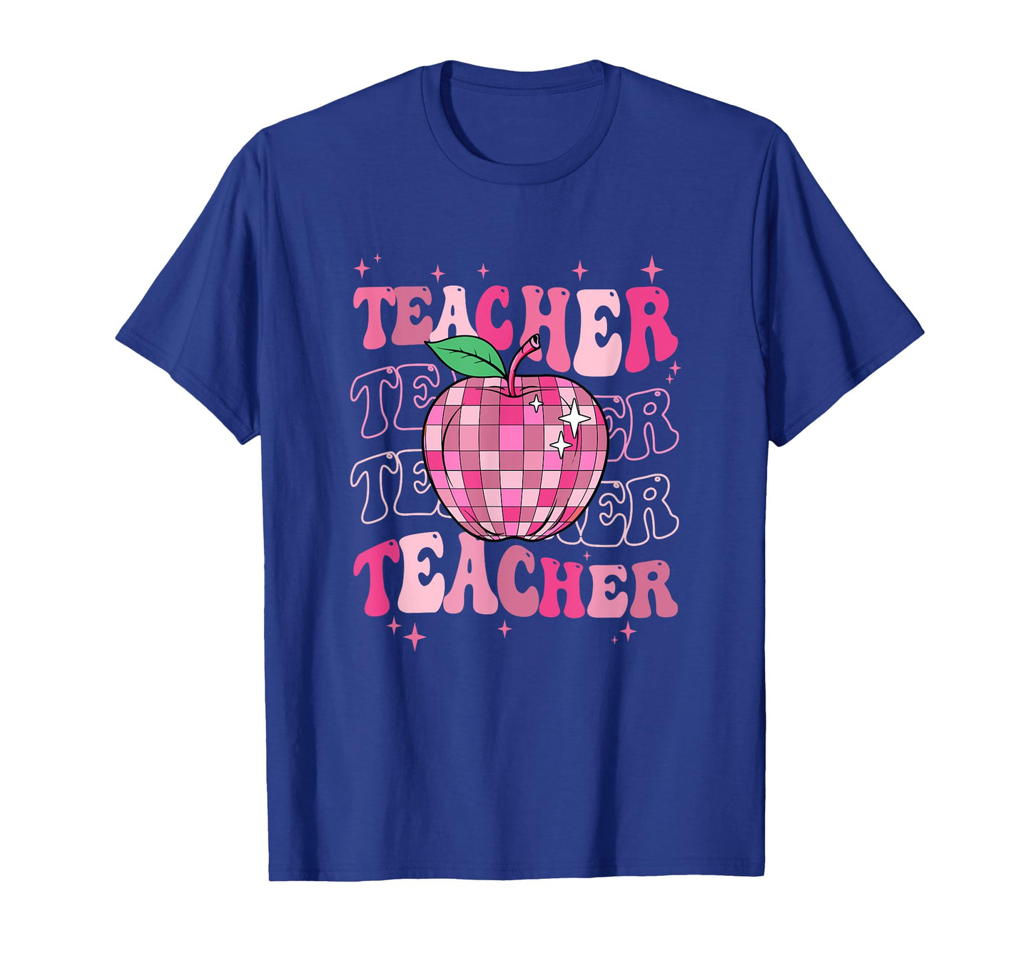 Retro Pink Disco Ball Apple Teacher Colorful Back To School T-Shirt