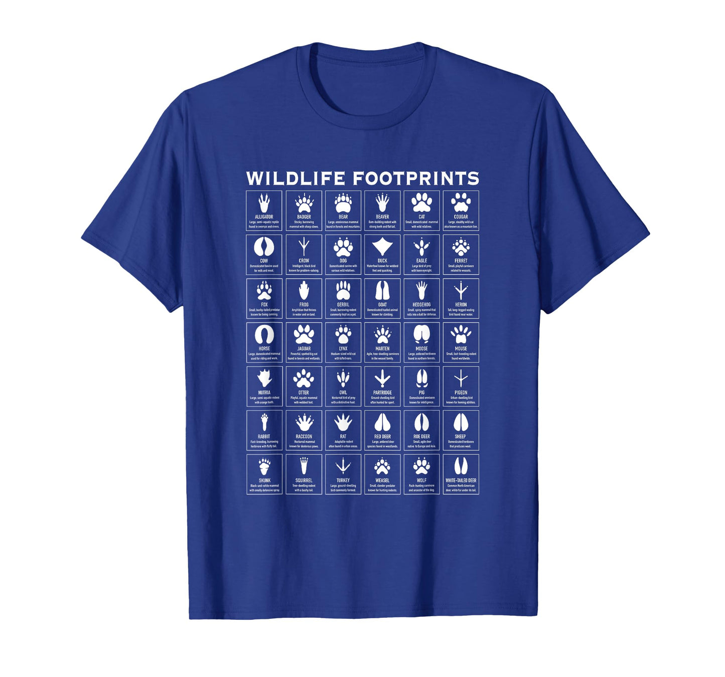 Wildlife Animal Footprints Tracks Chart T-Shirt