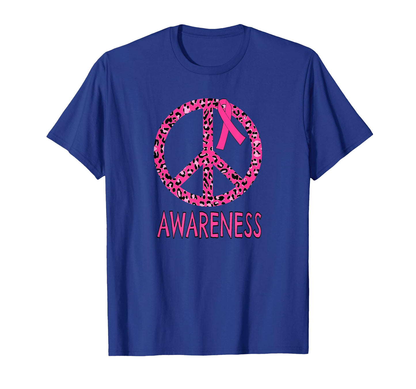 Breast Cancer Peace Sign Pink Leopard Print T-Shirt
