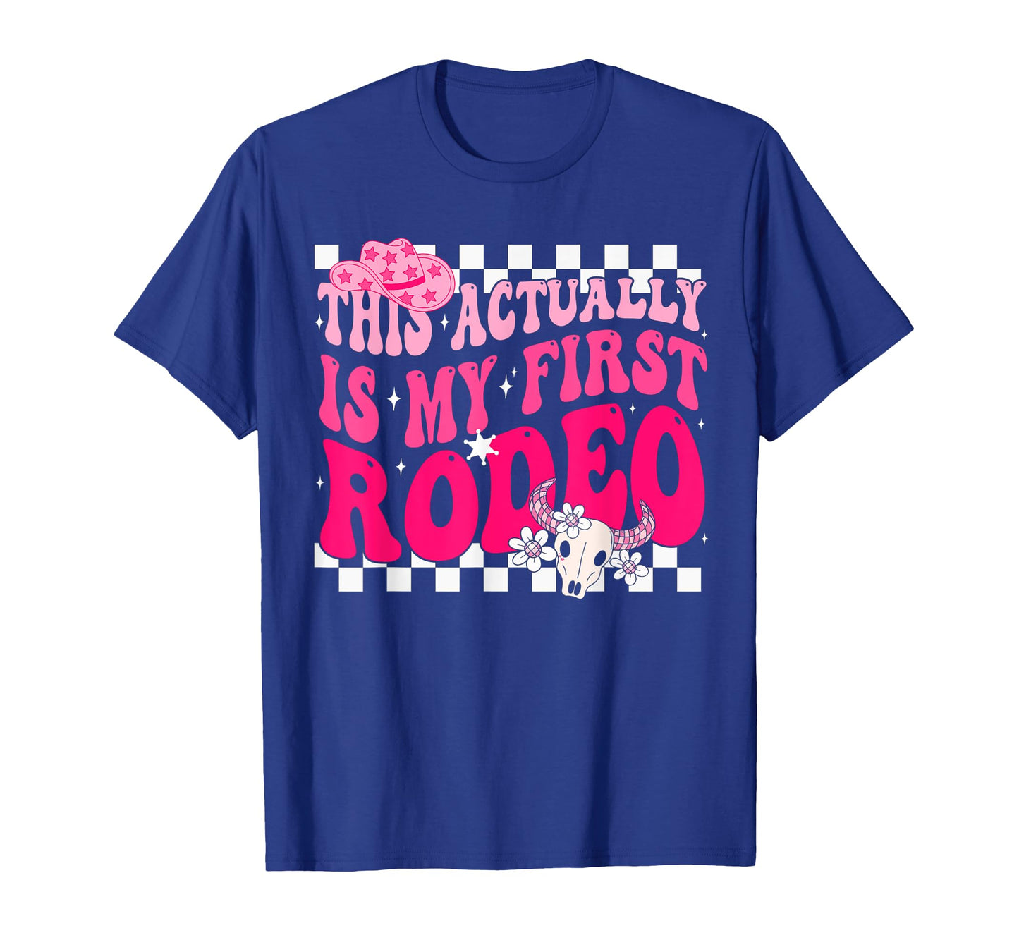 This Actually Is My First Rodeo Funny Cowgirl Groovy Western T-Shirt