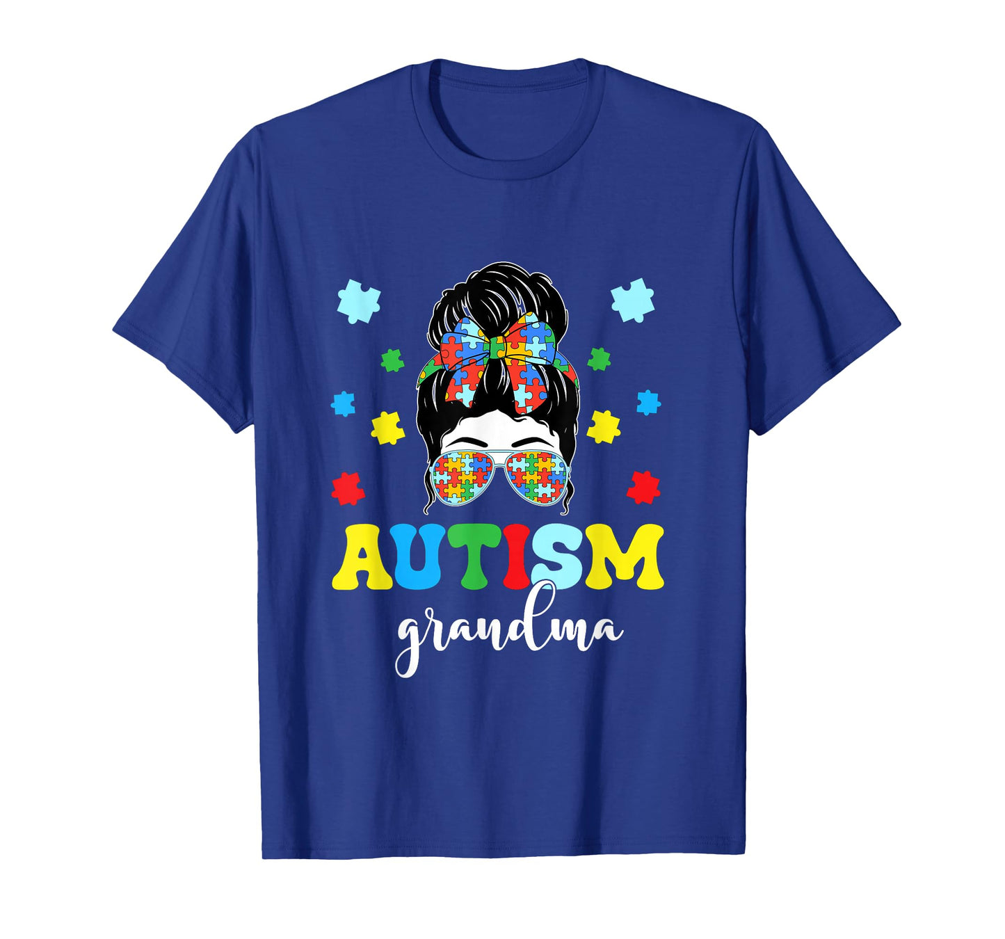Autism Grandma Life Messy Bun Bandana Autism Grandma Women T-Shirt