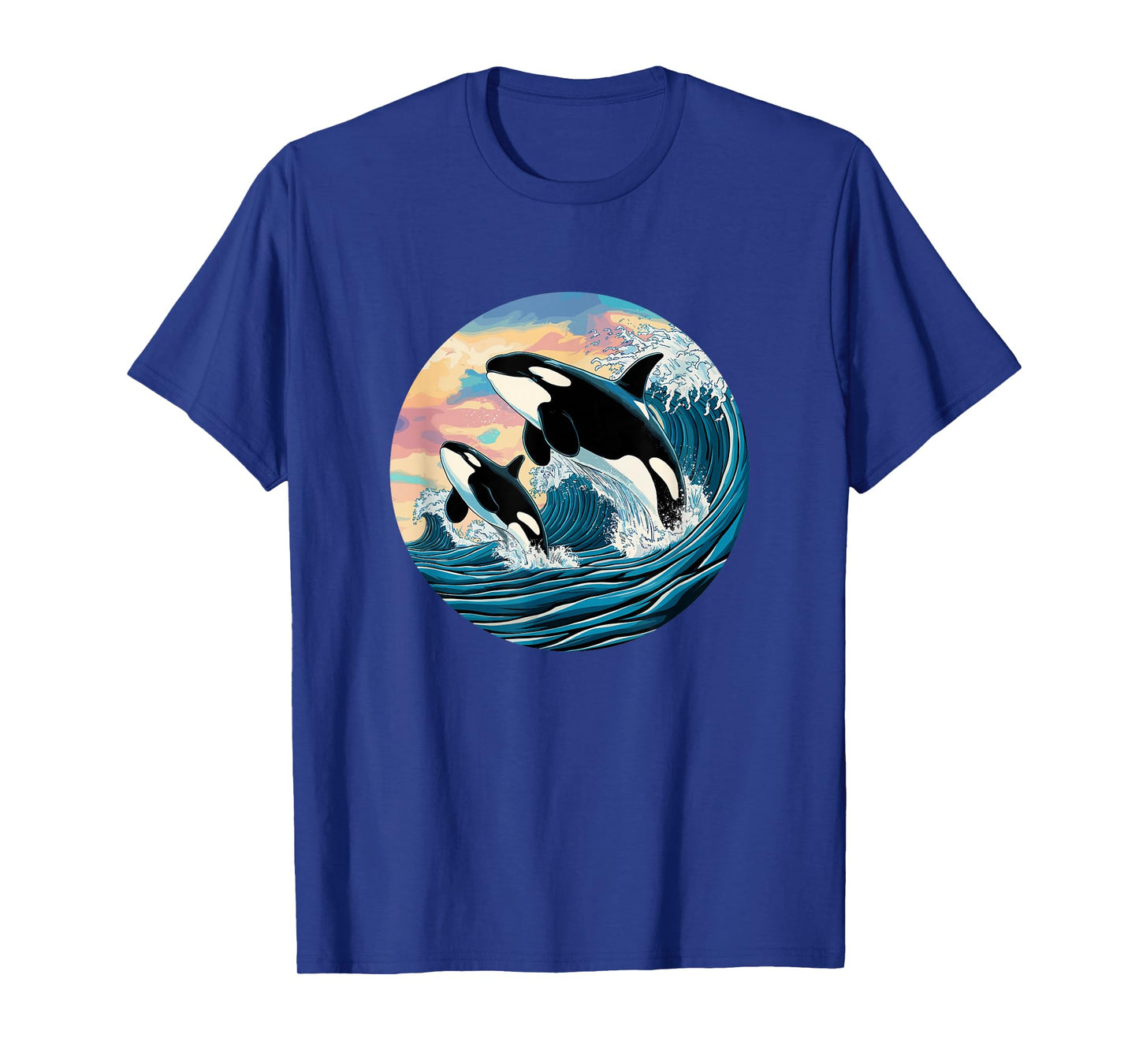 Orca Wave Ocean Sunset Marine Life Fan Outfit Kids Unisex T-Shirt Black Small Modern Cartoon Orca Jumping Waves Ocean Sunset Marine Life Enthusiast T-Shirt