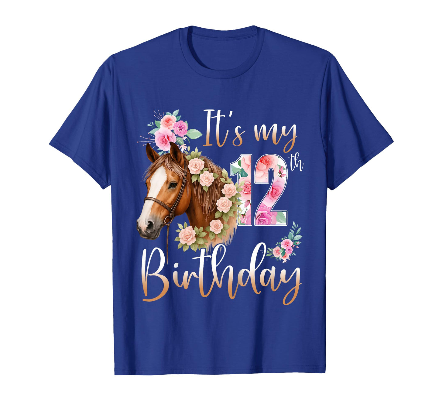 Kids Birthday 12 Years Old Girl Horse Lovers Florals 12th Bday T-Shirt