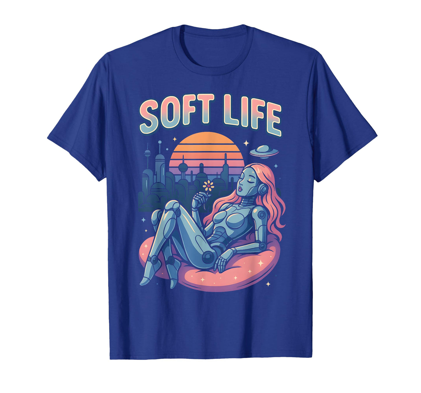 Soft Life Robot Girl Retrofuture City Retro Y2K Aesthetic T-Shirt
