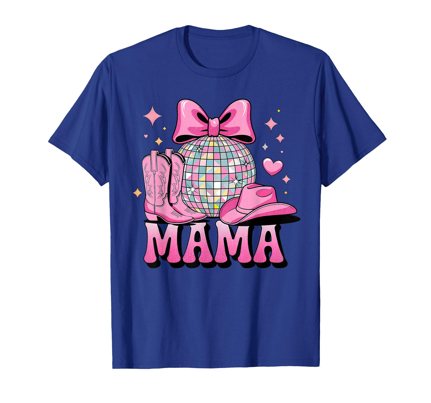 Pink Cowboy Hat Western Cowgirl Mama Bow Groovy Country Mom T-Shirt