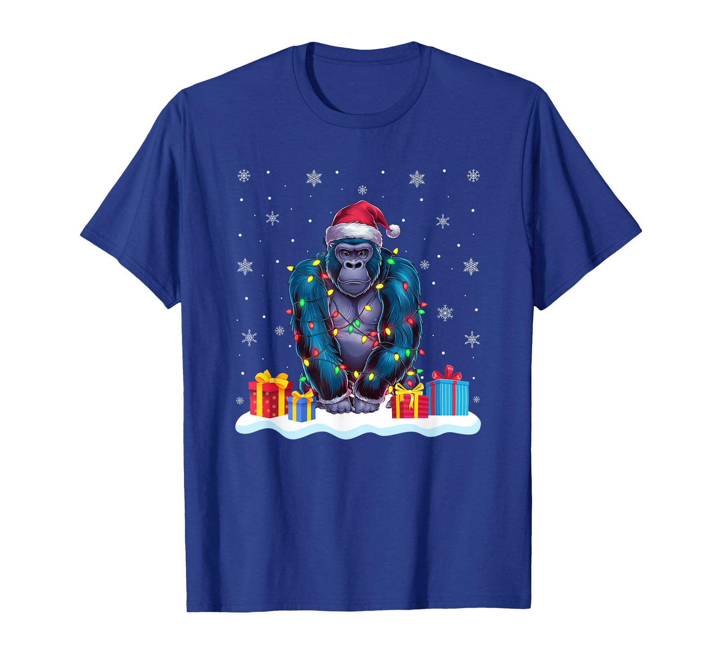 Gorilla Santa Hat Christmas Tree Light Xmas Pajama T-Shirt
