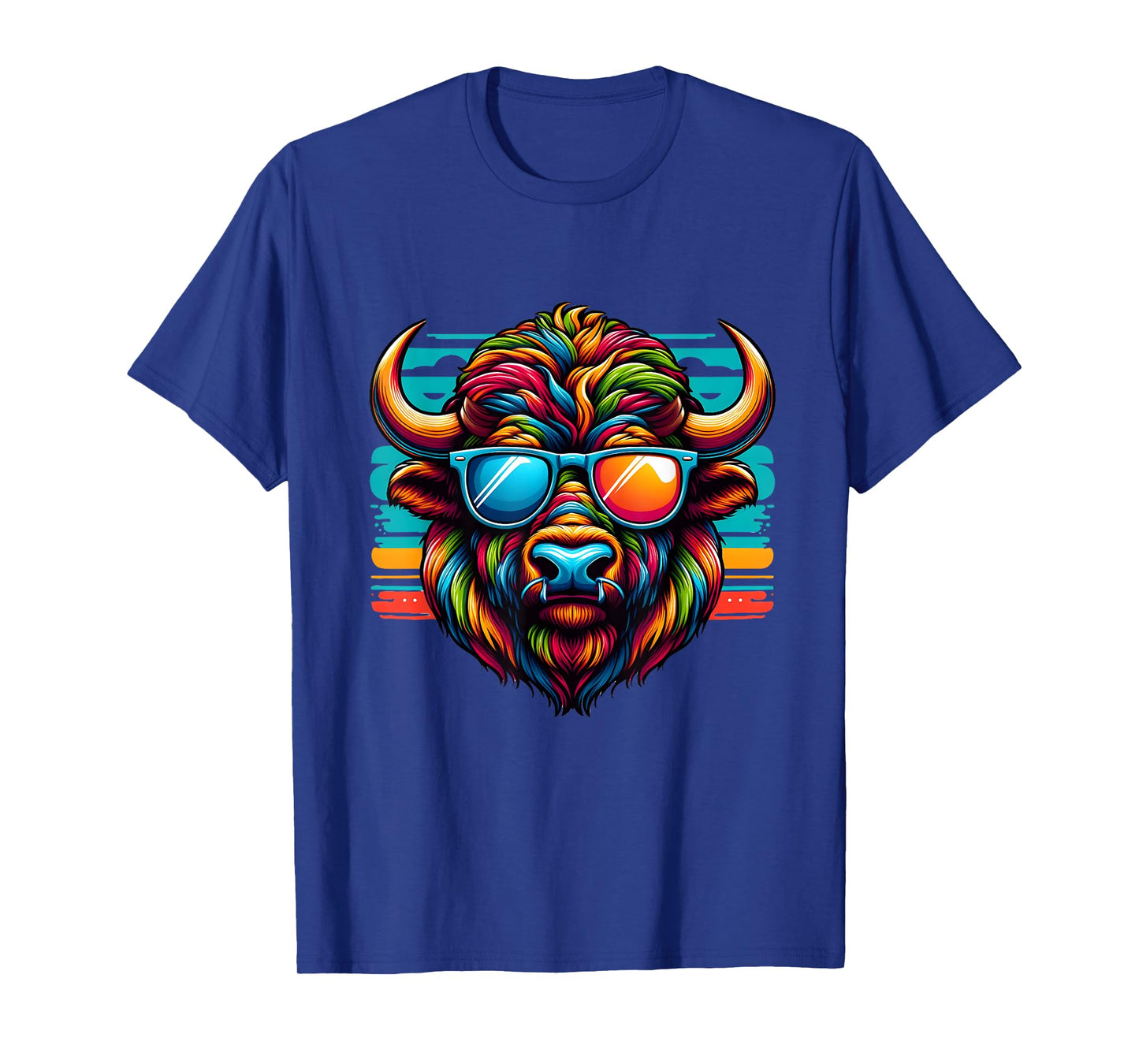Colorful Art Bison Buffalo Wearing Sunglasses Cheerful Color T-Shirt