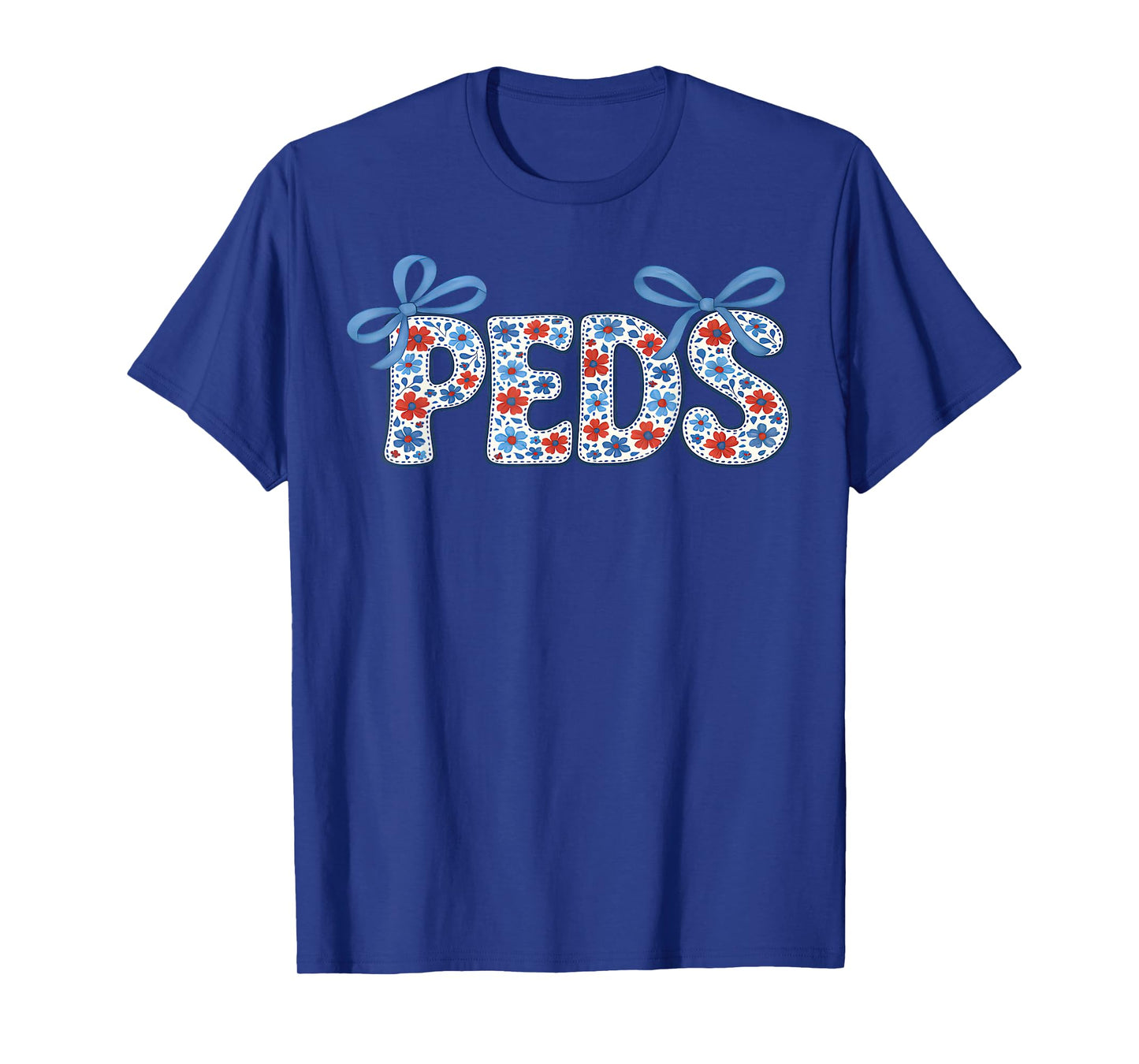 Retro Floral PEDS Nurse Coquette Bow Pediatric Nurse RN Crew T-Shirt