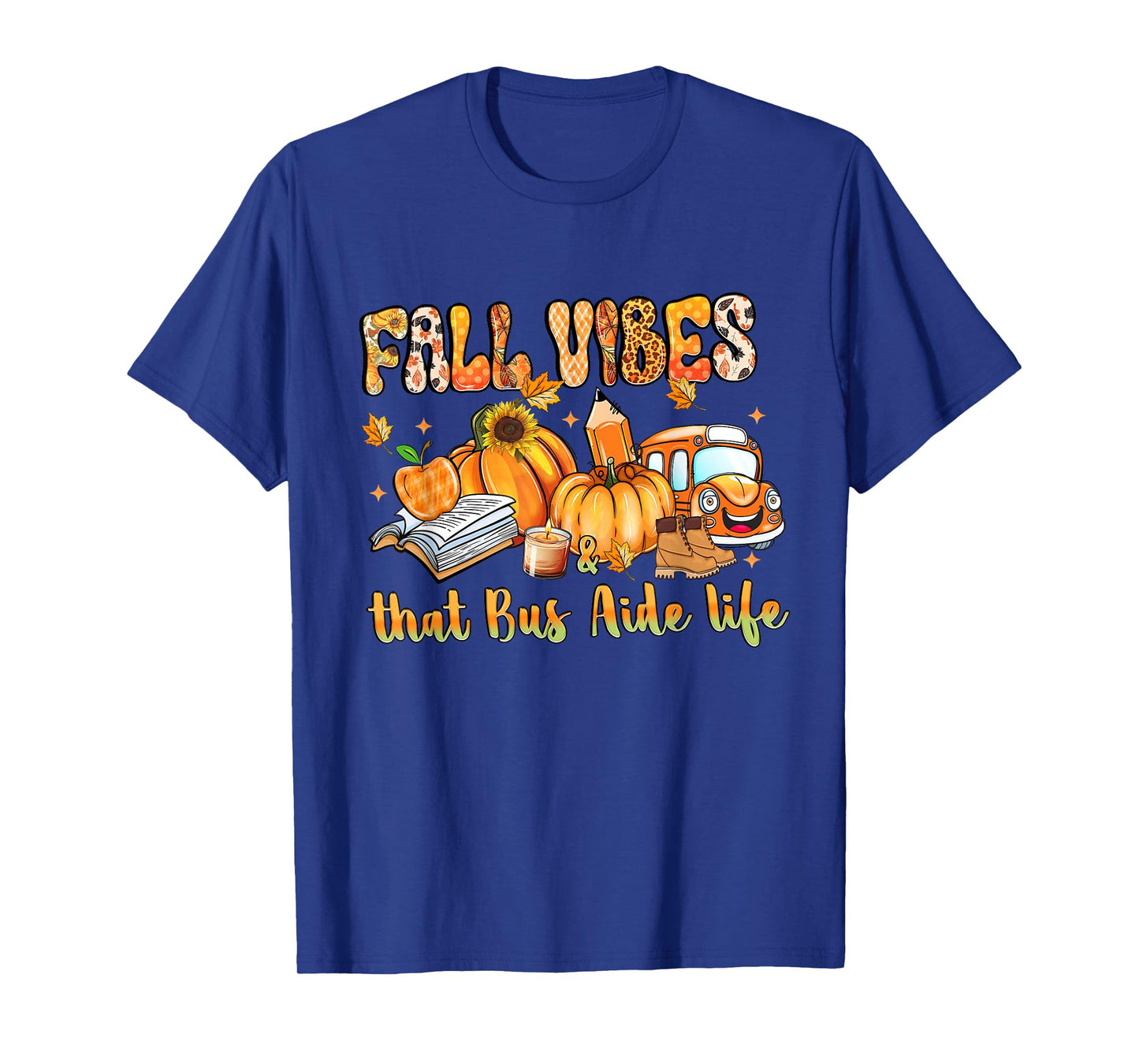 Fall Vibes & That Bus Aide Life Pumpkin Leopard School Bus T-Shirt