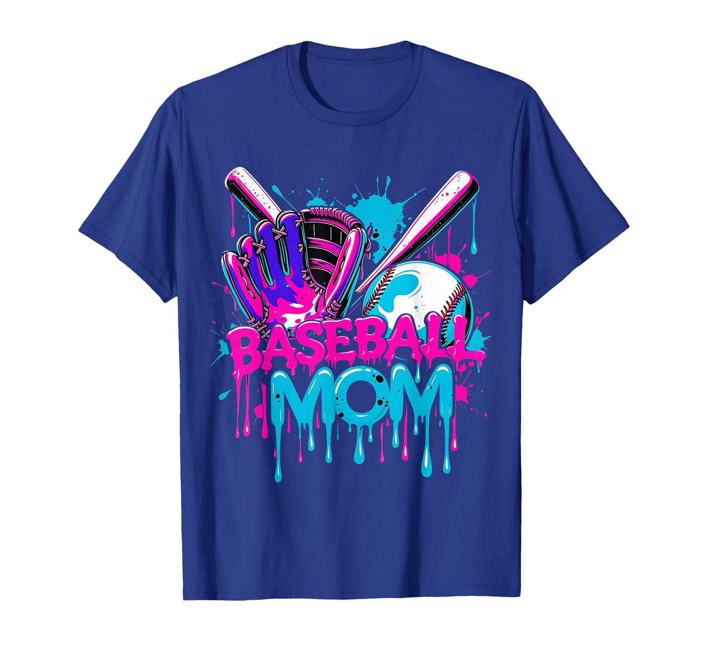 Cool Baseball Mom Neon Drip Sports Fan T-Shirt
