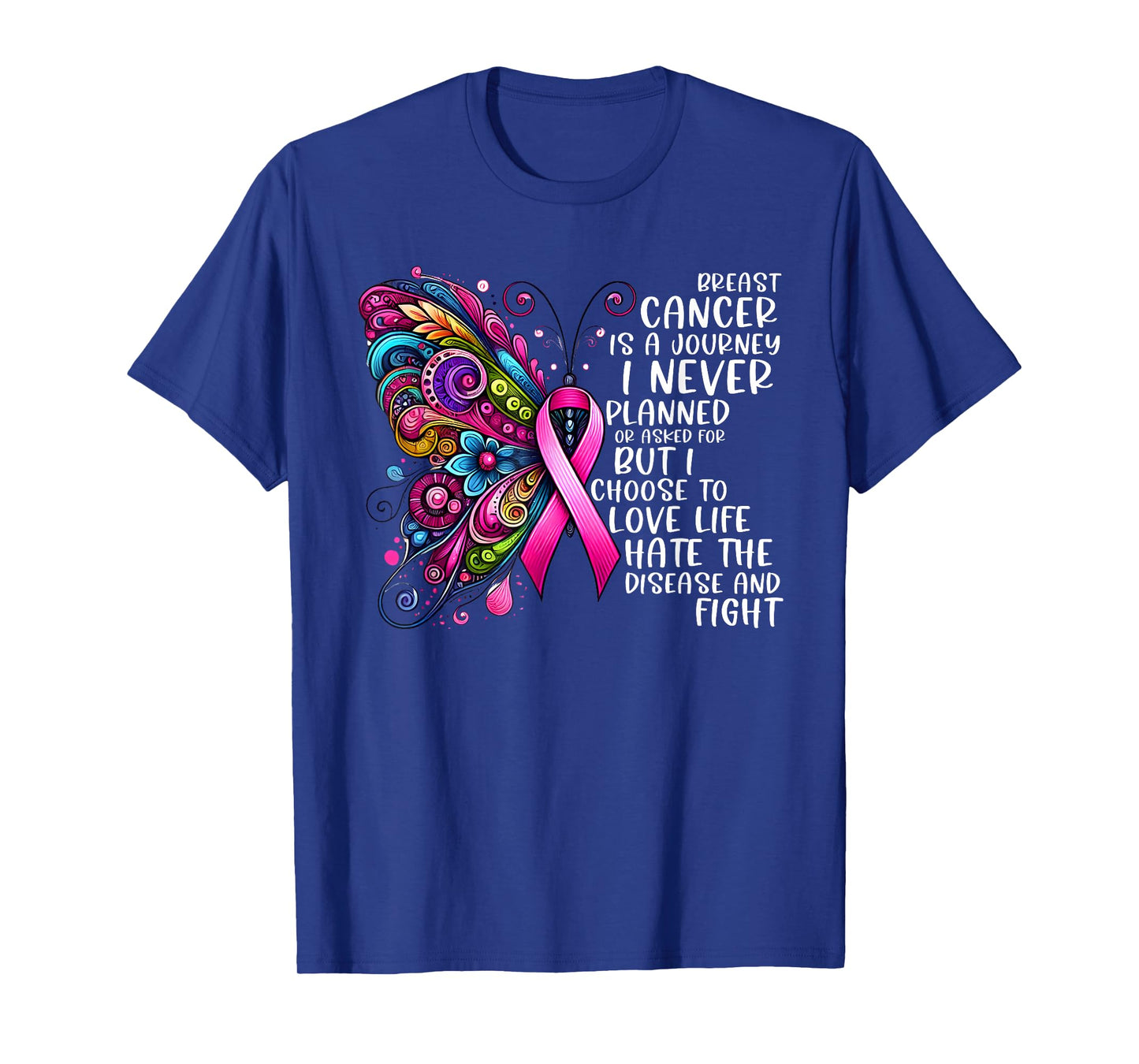 Support Fighter Warrior Pink Vibes Gifts Women Butterfly Breast Cancer Awareness Pink Ribbon Cancer Journey T-Shirt