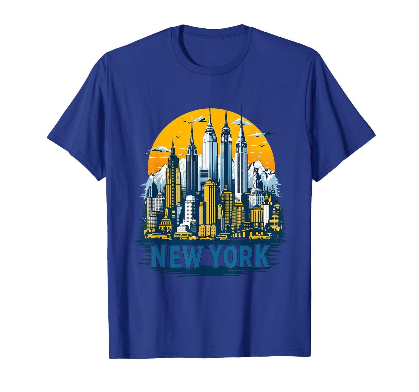 Retro New York Skyline Mountains Cityscape Vintage T-Shirt