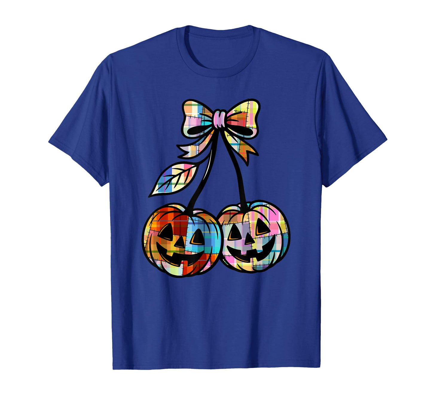 Pumpkin Cherries Coquette Plaid Retro Cherry Jack O'Lantern T-Shirt