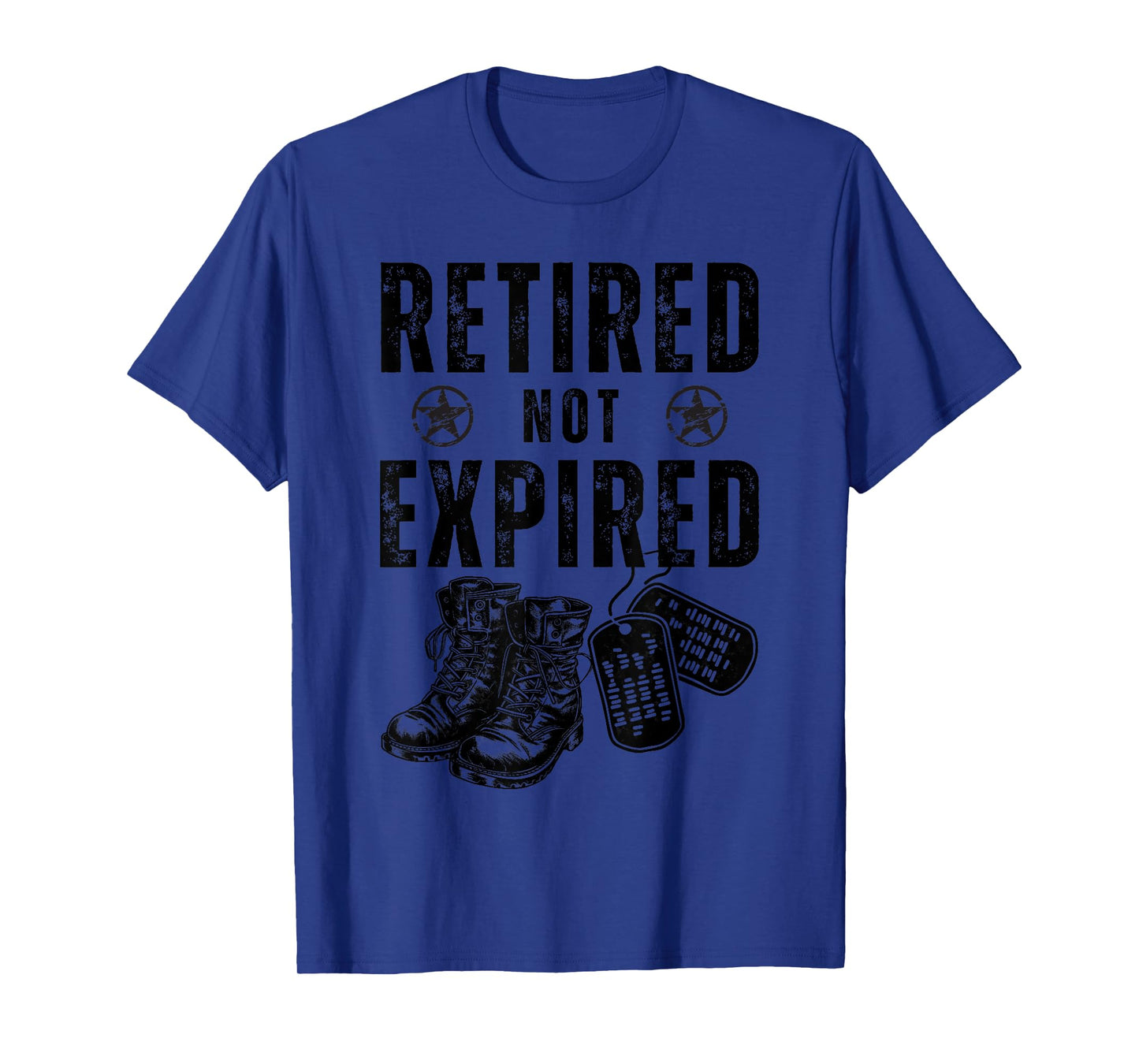 Military Retired Not Expired Veteran Combat Boots Dog Tags T-Shirt