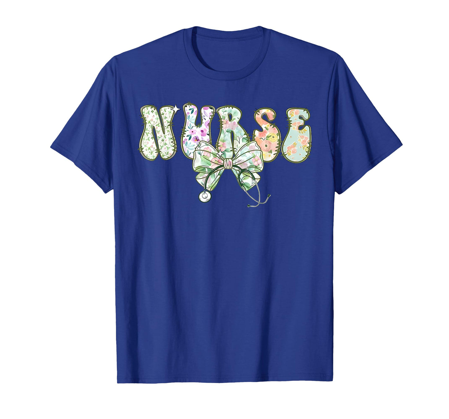 Preppy Nurse Floral Coquette Blue Stethoscope Bow Nurse Life T-Shirt