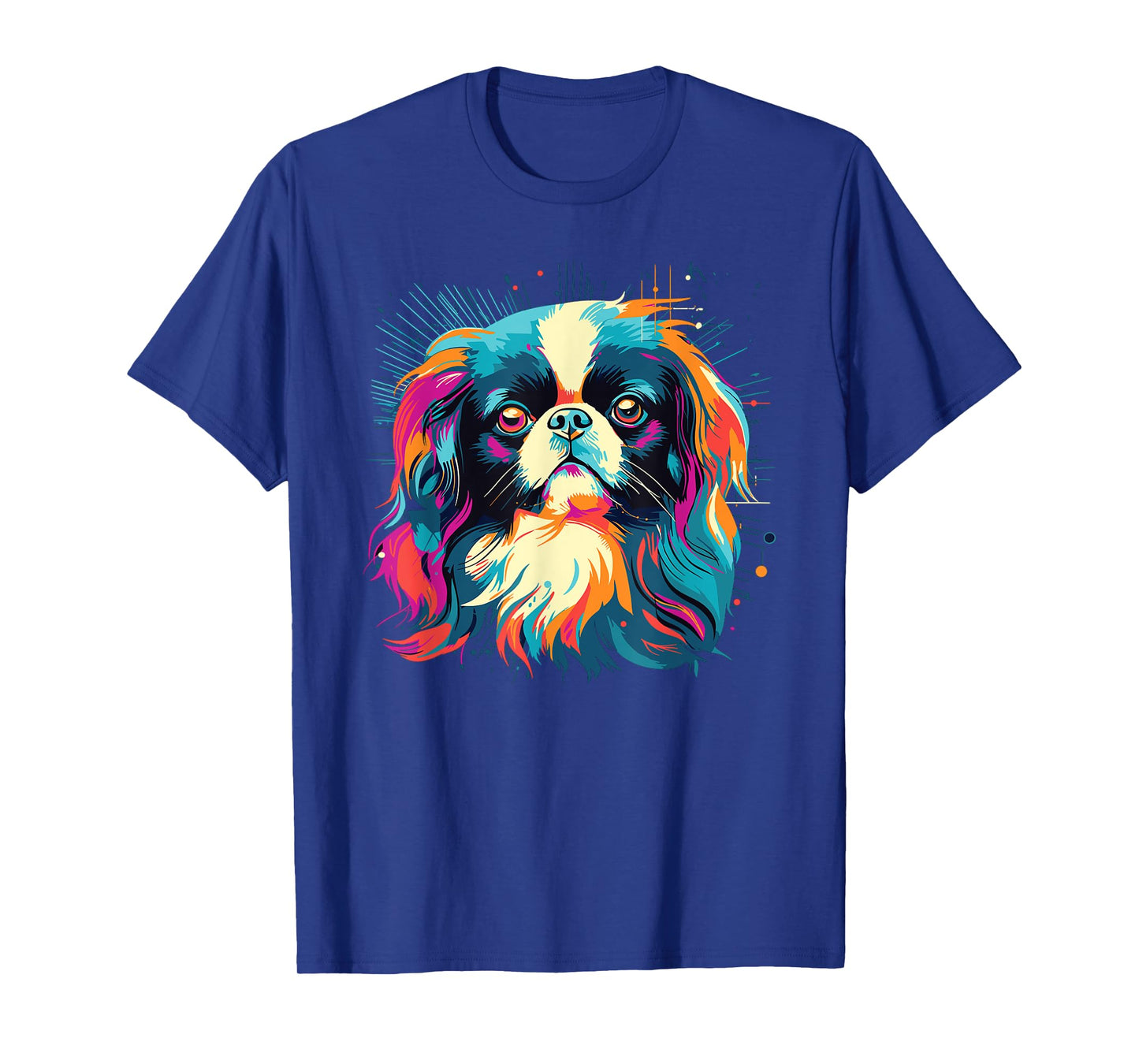 Retro Japanese Chin Dog Tees Women's Casual Watercolor Colorful Japanese Chin Dogs T-Shirt Black Small
